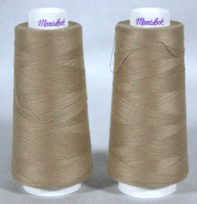 2 MAXI-LOCK ALL-PURPOSE 100% POLYESTER SERGER THREAD~3000 YD CONE KHAKI NEW - Image 1 of 4