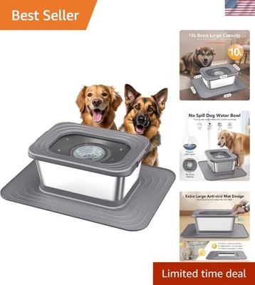 Cuenco de agua extra grande de acero inoxidable para perros de 10 L con alfombrilla de silicona antiderrames Foto 1 de 4