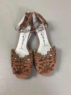 Jeffery Campbell flats 8 Suede cut out / Ankle Sandal tan and black open toe - Image 1 of 2