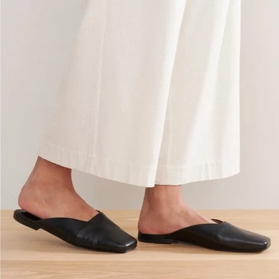 Jenni Kayne Mia Black Square Toe Italian Leather Flat Mules Sz 36 NWOB - Image 1 of 4