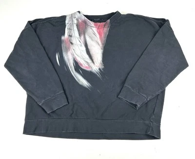 Sudadera All Saints Negra Hombro Frío Talla Grande Pluma Pájaro Foto 1 de 4