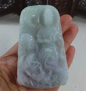 Colgante grande Kwan-yin dragón jadeíta tipo A natural certificado 6675 - Imagen 1 de 7