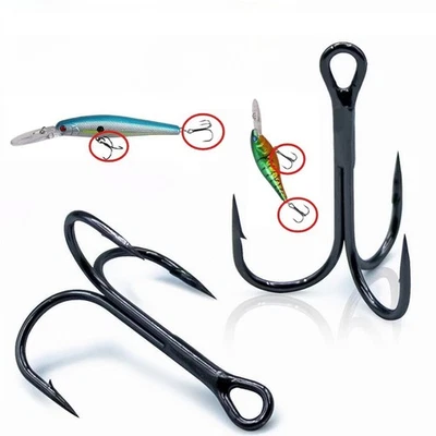 100PCS Black Treble Hooks Triple Fishing Sharp Hooks Freshwater Saltwater 12# - Image 1 of 4