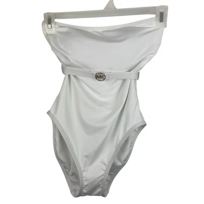 Michael Michael Kors Size 8 White Strapless Belted One Piece Swimsuit Designer - Image 1 of 4