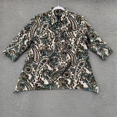 Blusa Westbound para mujer pequeña mediana verde azulado cachemira botón delantero manga 3/4 Foto 1 de 4