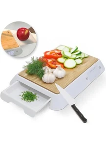 3 IN 1 BAMBOO CUTTING BOARD W/SLIDE OUT DIGITAL FOOD SCALE WITH STORAGE TRAY - Picture 1 of 8