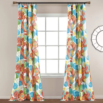 Layla Window Curtain Panel Pair, 95" L x 52" W, Orange & Blue - Image 1 of 4