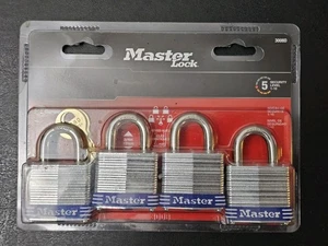 NEU MASTER LOCK 3008D 4er Pack STAHL GLEICHSCHLIESSEND VORHÄNGESCHLOSS 3/8" X 1" - Bild 1 von 9