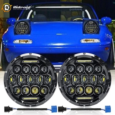 For 1990-1997 Mazda NA Miata MX5 MX-5 7" inch Round LED Headlights DRL High Low - Image 1 of 4