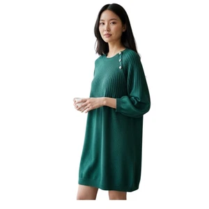 LOFT Dress Womens XL Green Ribbed Sweater Dress Rhinestone Buttons 34145234 - Picture 1 of 14