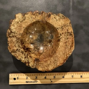 Cenicero de incienso de cigarro pesado piedra de alabastro italiano de mediados de siglo marrón de colección - Imagen 1 de 7