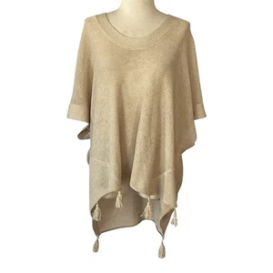 By Marlene Birger Revolve Linen Knit Pancho Oversized Sweater Sm Tassels - Picture 1 of 7