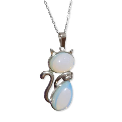 Cat Pendant Opalite Crystal Gemstone 24" Chain Necklace New Bohemia Jewellery - Image 1 of 4
