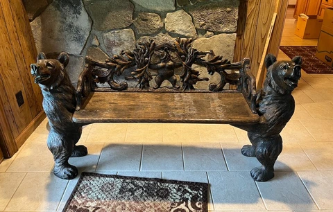 Hand-Carved Black Forest Deep Brown Bear Bench Excellent Used Condition Cover