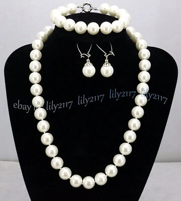 8/10/12 мм Южное море раковина жемчуг круглый бисер ожерелье браслет серьги комплект 18'' - Изображение 1 из 4