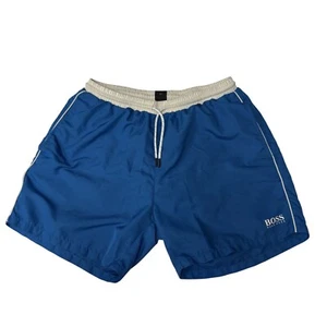 Hugo Boss Men's Blue Swim TRUNKS Spell Out Logo Athletic BEACH Surfer Shorts XXL - Picture 1 of 10