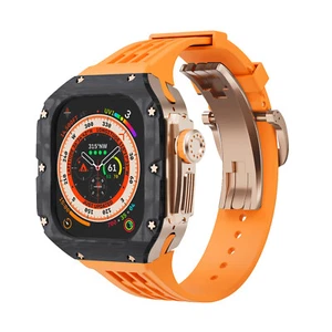 For Apple Watch Ultra Mod Kit Carbon Fibre Bezel Case Fluororubber Bands Strap - Afbeelding 1 van 39