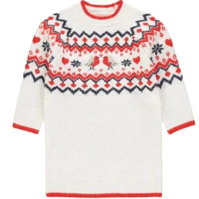 Mädchen Weihnachten Creme Strick Pullover Kleid - Robin & Snowflake Print - Ex-Highst - Bild 1 von 4