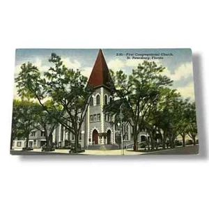 Postal Primera Iglesia Congregacional San Petersburgo Florida Tarjeta de Lino C405 - Imagen 1 de 2