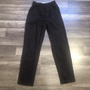 VTG 80s B’way Jrs Wool Plaid Pants Womens Size 3 XS Black Multicolor High Rise - Picture 1 of 11