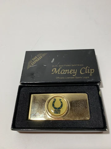 Vintage 24k Gold Plated Solid Brass Indianapolis Colts Money Clip Off. Licensed Cover