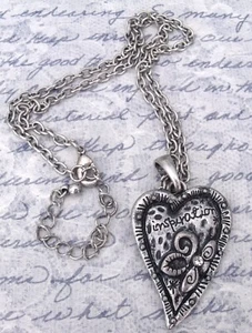 Nuevo Collar INSPIRACIÓN Corazón Plata Antiguo con Cadena de 16 pulgadas + Extensor de 3 pulgadas - Imagen 1 de 5
