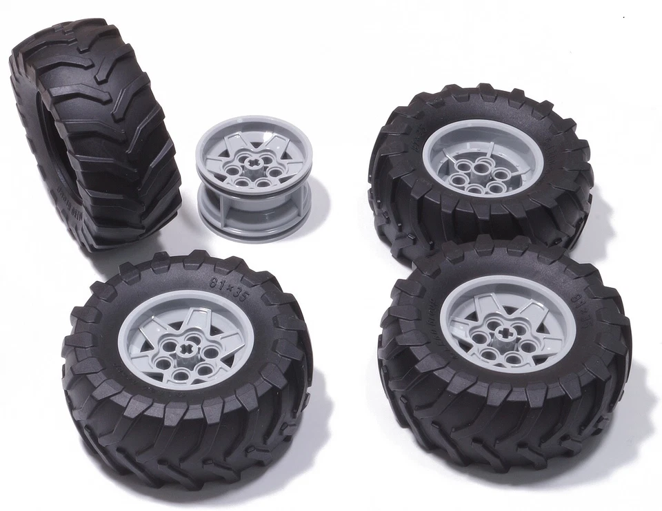 LEGO Technik - 4 Traktor Reifen 81x35 mm mit Felge hellgrau 69912 56908 NEUWARE - Bild 1 von 1