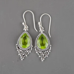 Regalo para ella Pendientes de joyería de piedras preciosas de peridoto natural de plata de ley 925 - Imagen 1 de 9