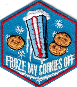 FROZE MY COOKIES OFF Bügelbild Patch Pfadfinder Jungtier Mädchen Junge Winter - Bild 1 von 2