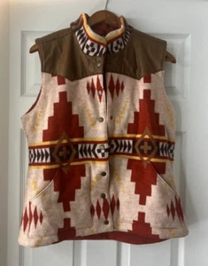 Orvis Women's Wool/Leather Tapestry Aztec Nova Southwestern Print Vest M - Picture 1 of 13