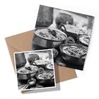 1 x Greeting Card & Sticker Set - BW - Indian Food Korma Curry Chef #38603