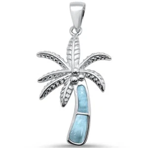 Natural Larimar Palm Tree .925 Sterling Silver Pendant - Picture 1 of 2