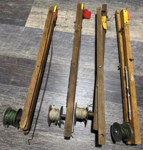 4 Vintage Ice Fishing Wood Tip Ups With Flags Free SH - Picture 1 of 20