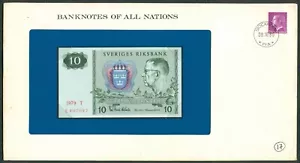 BANKNOTES OF ALL NATIONS SWEDEN 10 Kronor 1980 UNC with Stamp on envelope - Picture 1 of 3