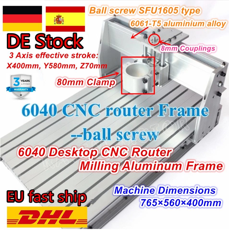 「ES」 DIY CNC Router 6040 Woodworking Table Engraving Milling Frame Machine Kit - Imagen 1 de 4