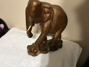 Genuine Teak Wood Elephant, made in Thailand 11.5 tall, 9” wide figurine - Picture 1 of 7