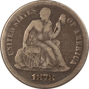 1878-CC SEATED LIBERTY DIME - PLEASING CIRCULATED EXAMPLE! CARSON CITY!