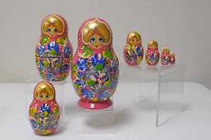 "Bambole in legno vintage russe nidificazione matryoshka dipinte a mano 7,5" - Foto 1 di 4