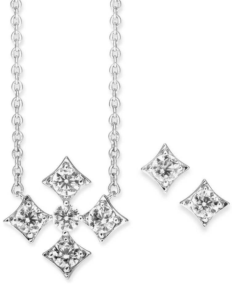 Eliot Danori Silver Tone Cubiz Zirconia Necklace & Earrings 16 Plus 1" Z5