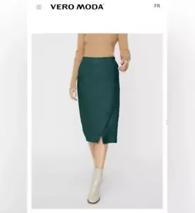 Vero Moda Women Knit Asymmetric Split Slit Hem Green Midi Pencil Skirt Small NWT - Picture 1 of 12
