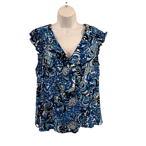Lilly Pulitzer Joan Top Ruffle Sz XL Extra Large Resort White Blue Mermazing New - Picture 1 of 15