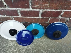 4x Konvolut Email TOPFDECKEL Topf Deckel Ersatz DEKO Emaille Garten dekorativ  - Bild 1 von 7