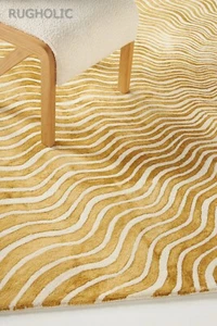 New Hand Tufted Woolen Area Rug Luxurious ANTHRO RAY GOLD Carpet for Living Room - Picture 1 of 5