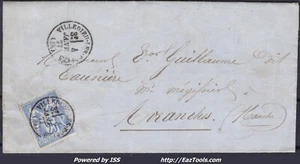 FRANCE N° 78 SUR LETTRE CAD TYPE 16 DE VILLEDIEU LES POELES MANCHE DU 04/01/1877 - Picture 1 of 2