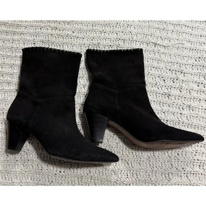 Zara Suede Boots Pointed Toe Womens Sz 8 EU 39 Black Pull On Leather Black 2340 - Picture 1 of 10