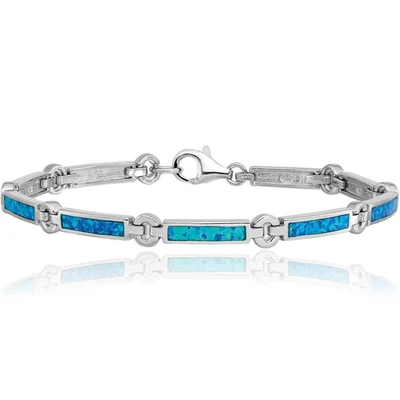 Теннисный браслет из стерлингового серебра 925 пробы с лабораторным опалом - Изображение 1 из 4