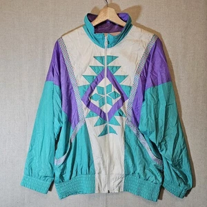 Vintage 90s Y2K Lavon Windbreaker Turquoise Purple White Southwest Damen Medium - Bild 1 von 12