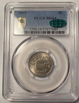 1869 Shield Nickel PCGS MS64 CAC - Image 1 of 4