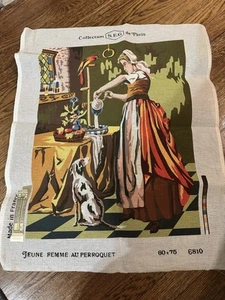 Needlepoint canvas Jeune Femme au Perroquet, SEG Collection de Paris 23.5x29.5 - Picture 1 of 10