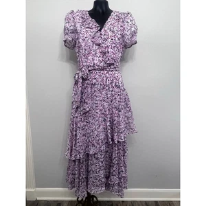 Karl Lagerfeld Paris Maxi Dress Sz 8 Floral Ruffled Layered Tiers Hi-Lo Cottage  - Picture 1 of 4